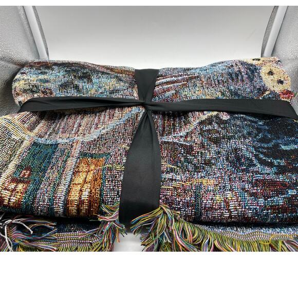 Thomas Kinkade Night Before Christmas‎ Fringed Tapestry Throw Blanket 50x60 New - Picture 2 of 5